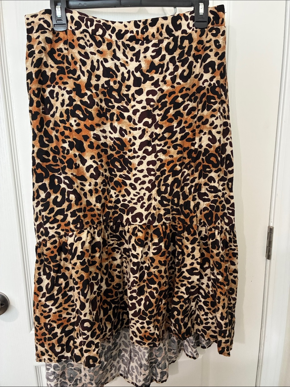 Mlle Gabrielle Leopard-Print Tiered Midi Skirt in Brown and Black